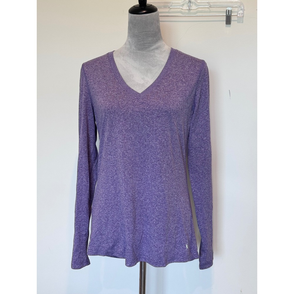 Danskin Now Purple Heather V-Neck Long Sleeve Active Top Semi-Fitted Medium 8-10